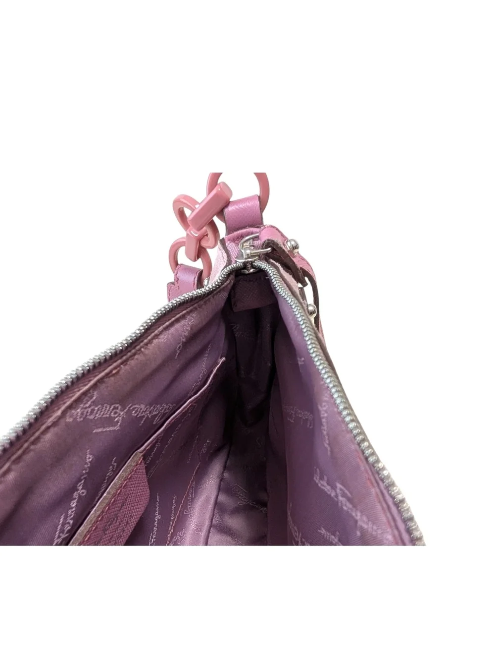 Salvatore Ferragamo Pink Suede & Leather Mini Shoulder Bag With Chain Link Strap - Picture 12 of 16
